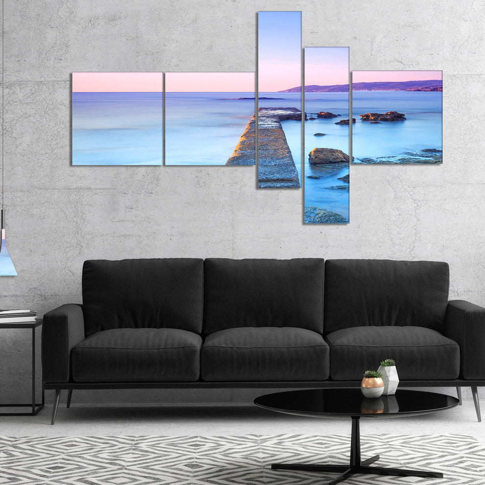 Purple Sea and Sky, Seascape Canvas Art Print, 60"x32", 5 panels