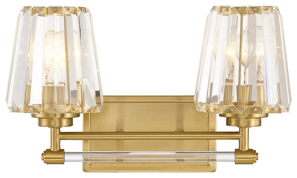 Garnet 2-Light Bathroom Vanity Light, Matte Black, Warm Brass