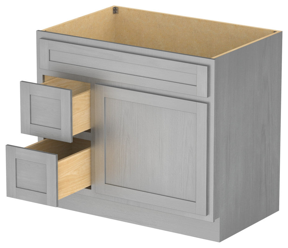 Vanity Art Vanity Base Cabinet, No Top, Drawers on Left, 36", Silver