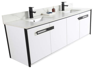 Oakville Wall Mount Bathroom Vanity, White Matte, 72", Black Hardware