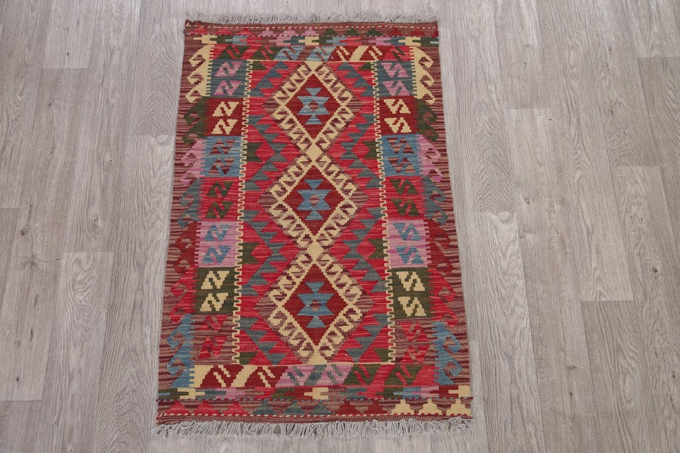 Kilim Flat-Woven Oriental Traditional Southwestern Turkish Area Rug, 4'0"X2'8"