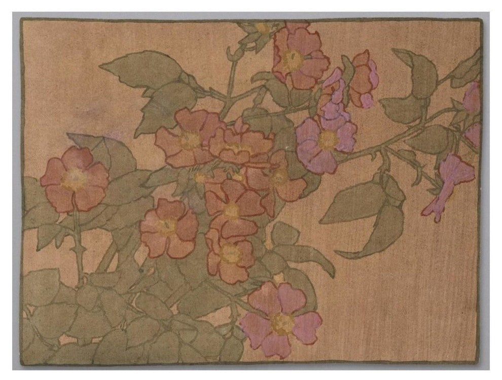"Pink Roses on Terracotta Color Ground" Print by Hannah Borger Overbeck, 18"x14"