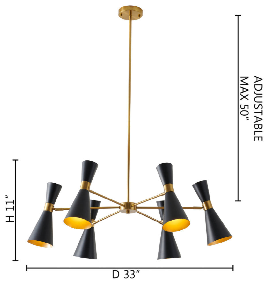 6-Light Gold Chandelier With Black Cone Shades