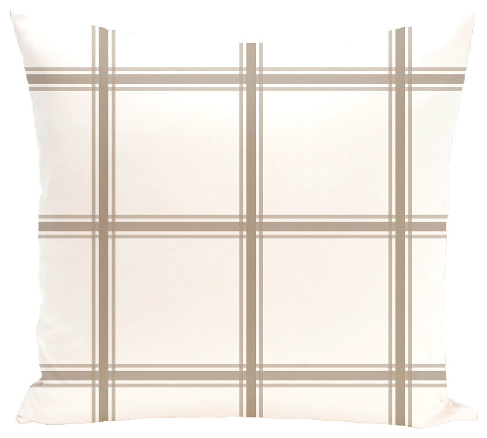 Windowpane Plaid Geometric Print Pillow, Flax, 18"x18"
