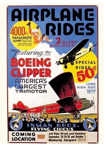 Airplane Rides: Inman Bros. Flying Circus- Gallery Wrapped Canvas Art 28" x 42"
