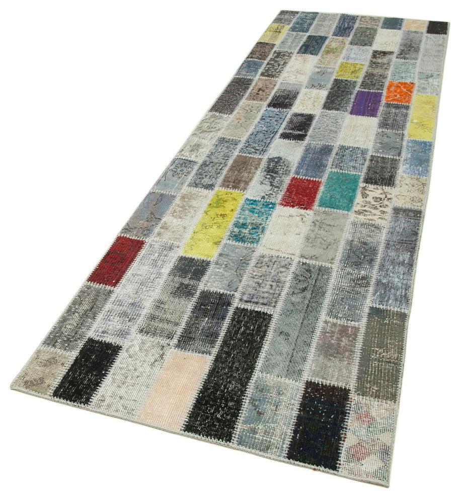 Rug N Carpet - Handwoven Turkish 3' 1" x 9' 11" Overdyed Patchwork Runner Rug