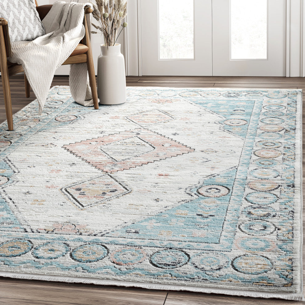 Abani Rugs Azure AZR170B Vintage Blue Ivory Diamond Area Rug