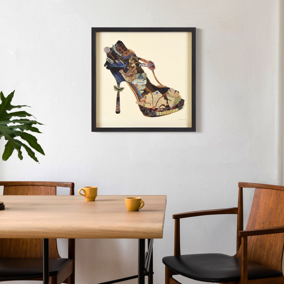 High Heeled Hand Made Dimensional Collage Framed Wall Art Under Glass