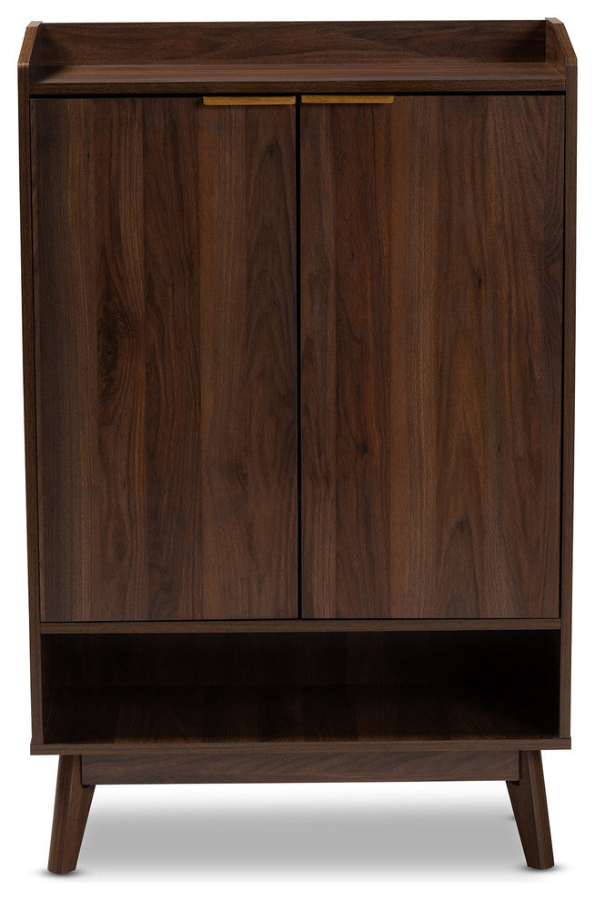 Kayley Mid-Century Modern Walnut Brown 5-Shelf Wood Entryway Shoe Cabinet