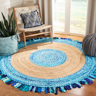 Safavieh Cape Cod Collection CAP701 Rug, Turquoise/Natural, 3' Round