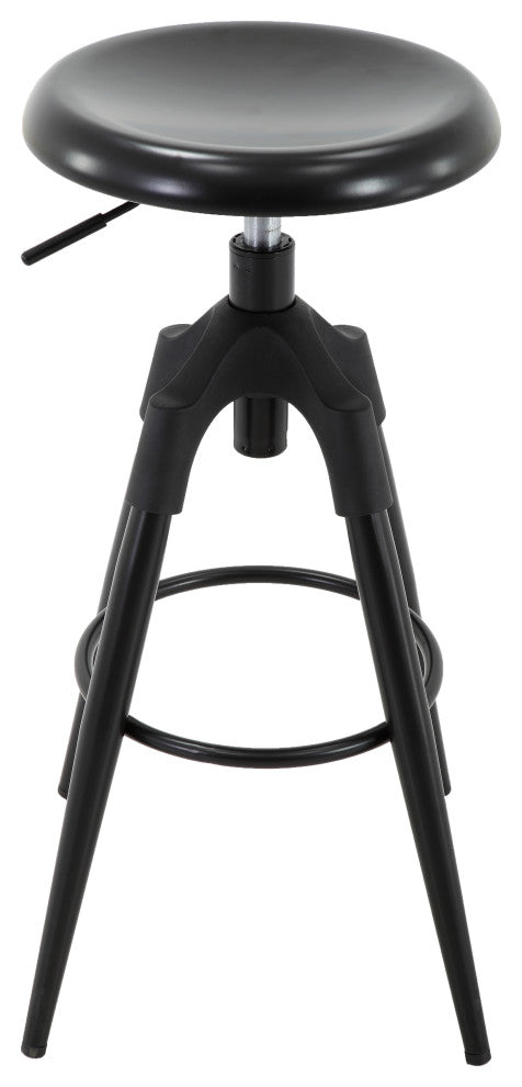Backless Round Adjustable 4-Legged Metal Barstool, Matte Black