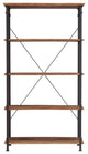 Industrial Bookcase, Metal Frame With Crown Molded Top & X-Support, Light Brown