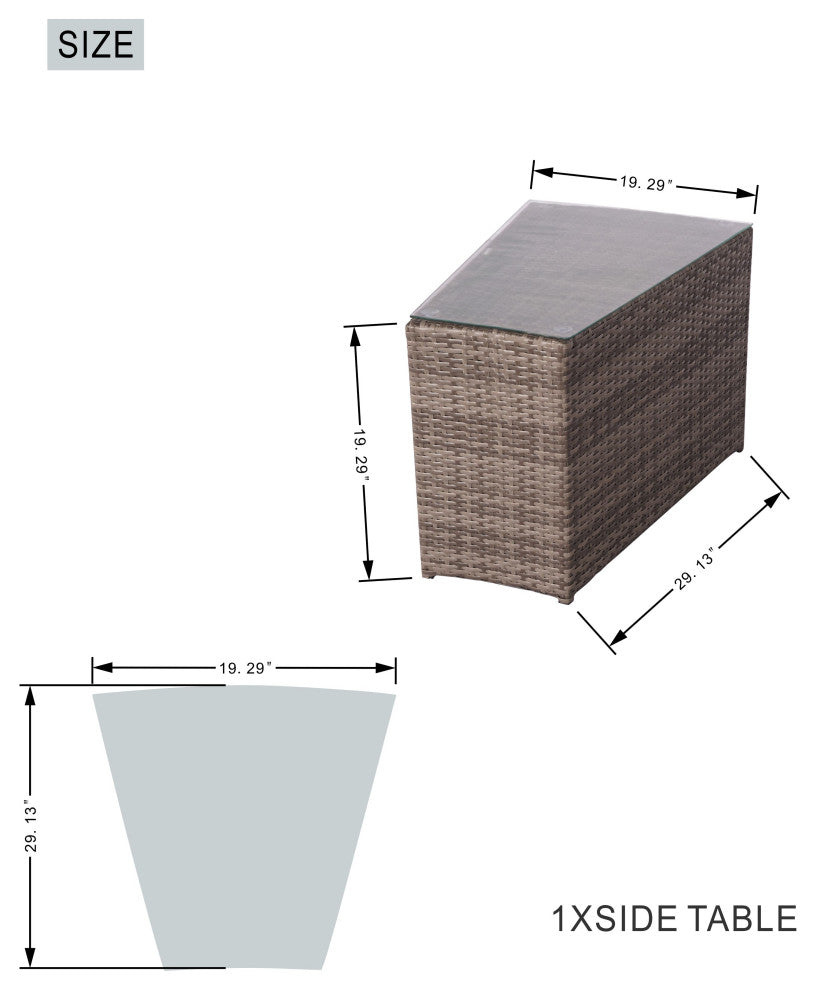 6-Piece Patio Halfmoon Shape Sectional Sofa Set With Fire Pit Table, Rectangle Firepit Table