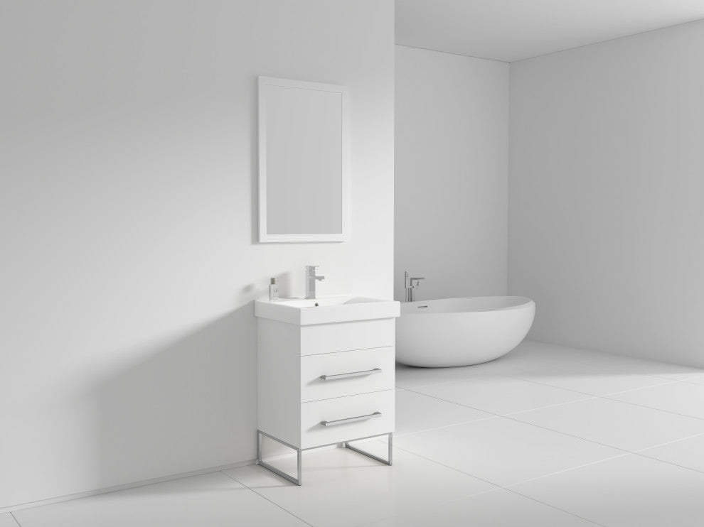 Fine Fixtures Modern Vanity Set, White, 24", Polished Chrome Hardware