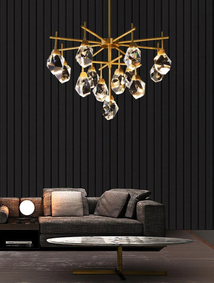Gold Diamond Crystal Three Layer Led Copper Creative Chandelier, 13lights