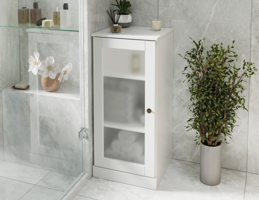 16.5" Bathroom Cabinet With Frosted Glass Doors, White