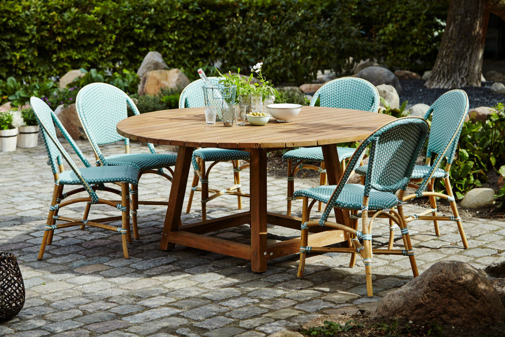 Sofie Rattan Bistro Side Chair, Salvie Green With White Dots