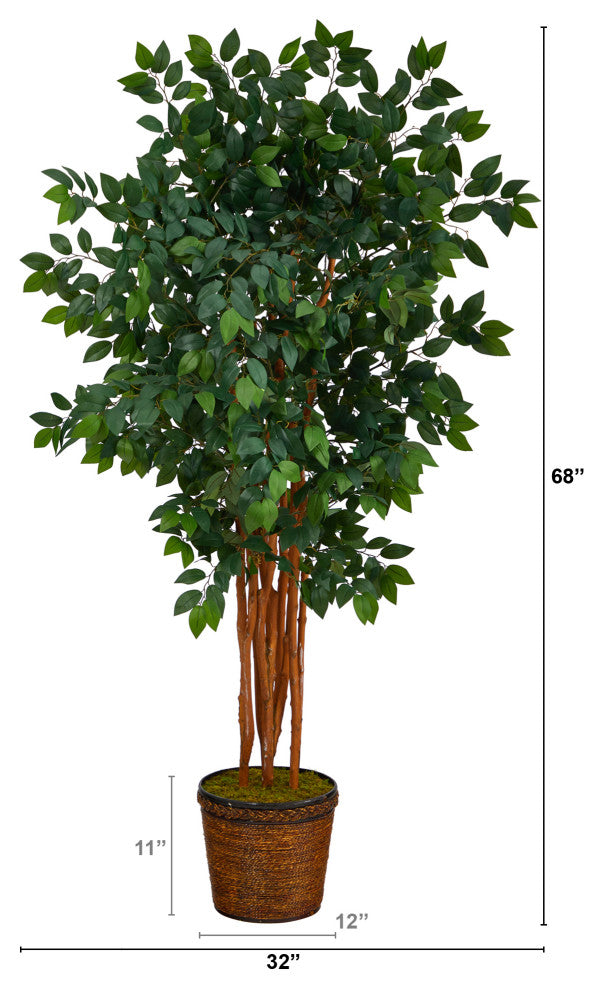 68" Sakaki Artificial Tree With 1470 Bendable Branches, Wicker Planter