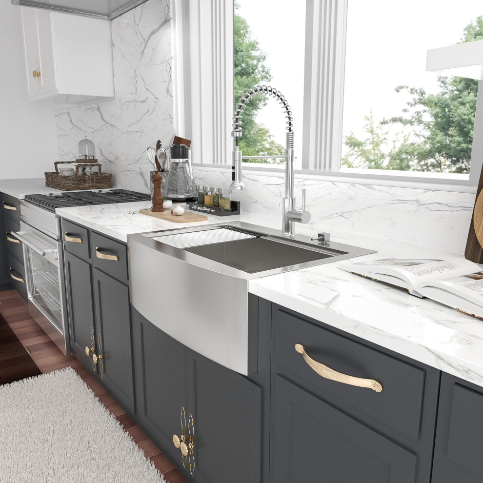 33 in Farmhous Drop-in Workstation Single Bowl Stainless Steel Kitchen Sink