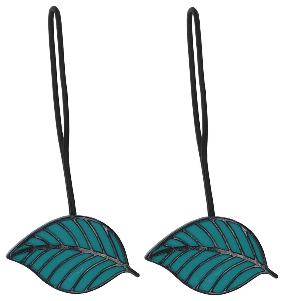 Magnetic Curtain Tiebacks "“ Leaf Design in Resin, Teal, Pack of 2