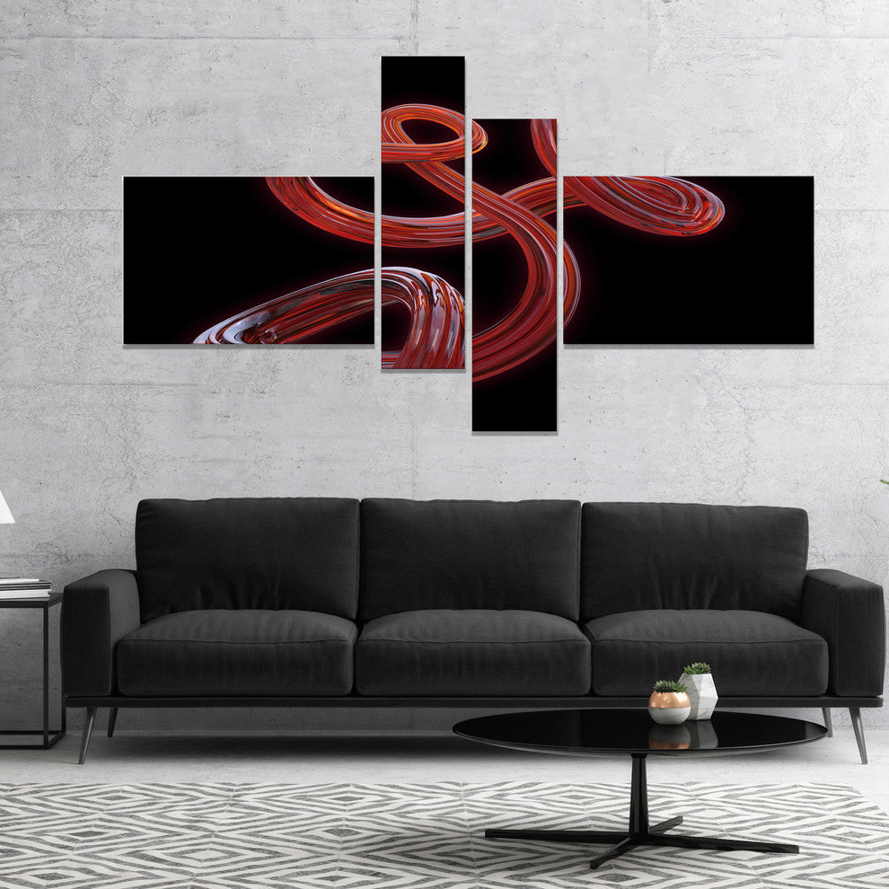 Flexible Caramel Line on Black, Abstract Canvas Art Print, 60"x32", 4 panels