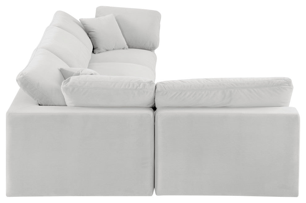 Comfy Upholstered L-Shaped Modular Sectional, Cream, 4-Piece: 2 Armless Chair, 2 Corner Chair, Velvet