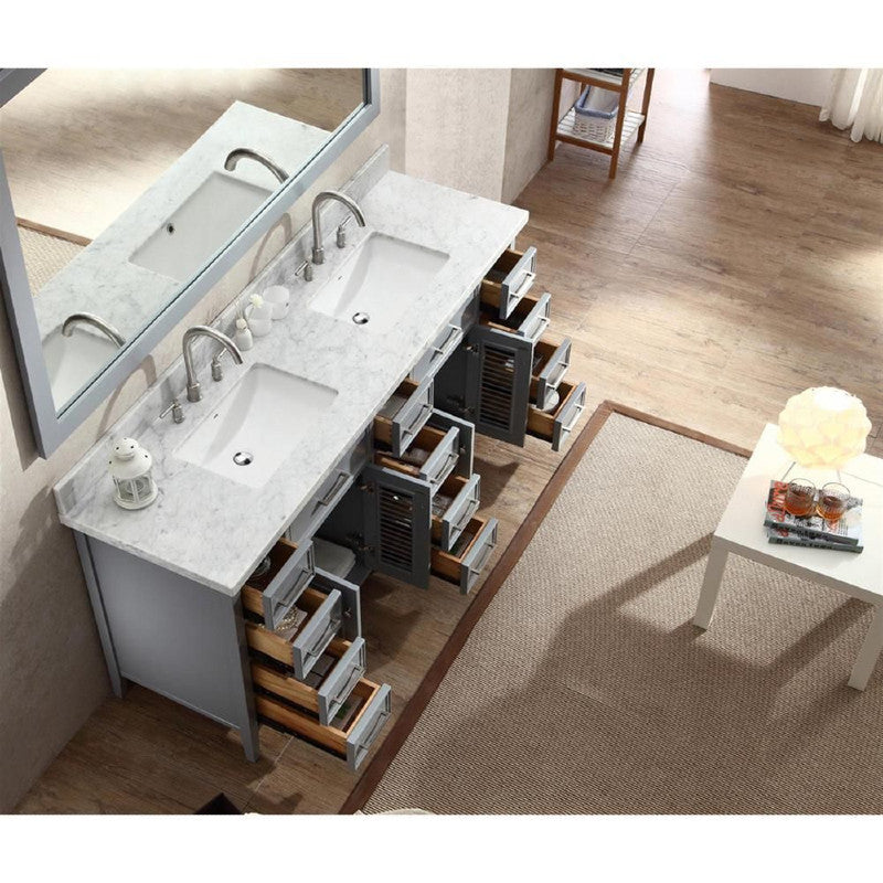 Ariel Kensington 73" Traditional Double Sink Vanity, Gray