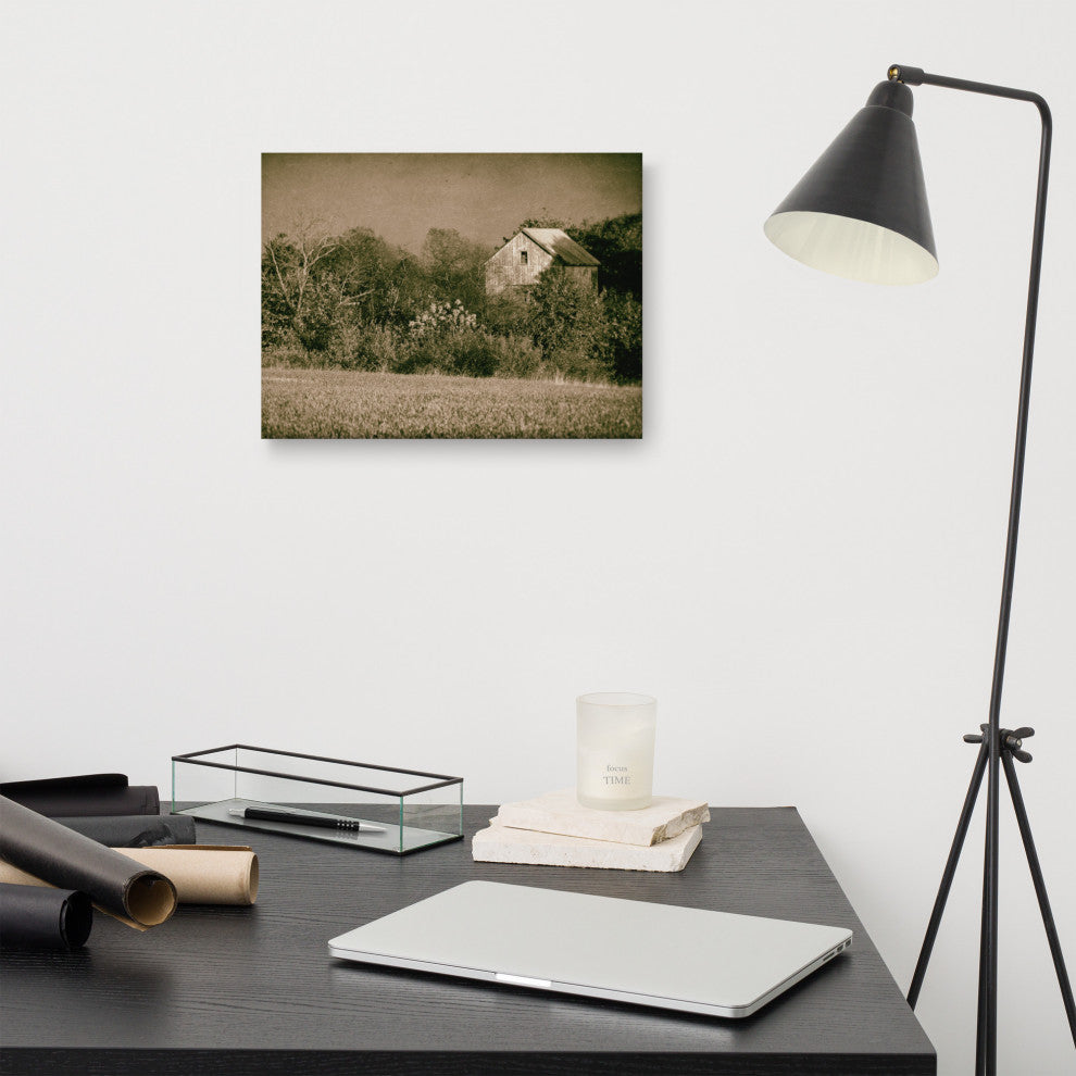 Farmhouse Wall Art: Abandoned Barn Trees Vintage Canvas Print, 12" X 16"