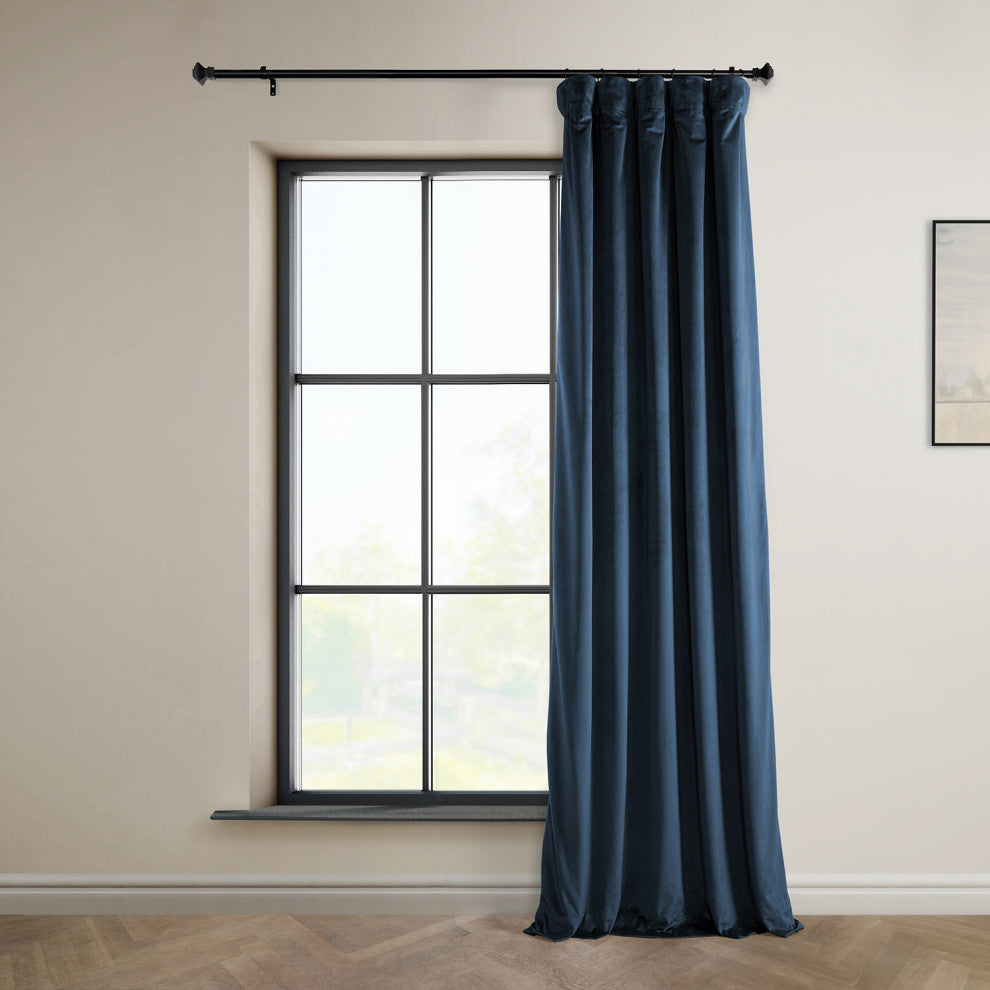 Heritage Plush Velvet Curtain Single Panel, Eternal Blue, 50"x108"