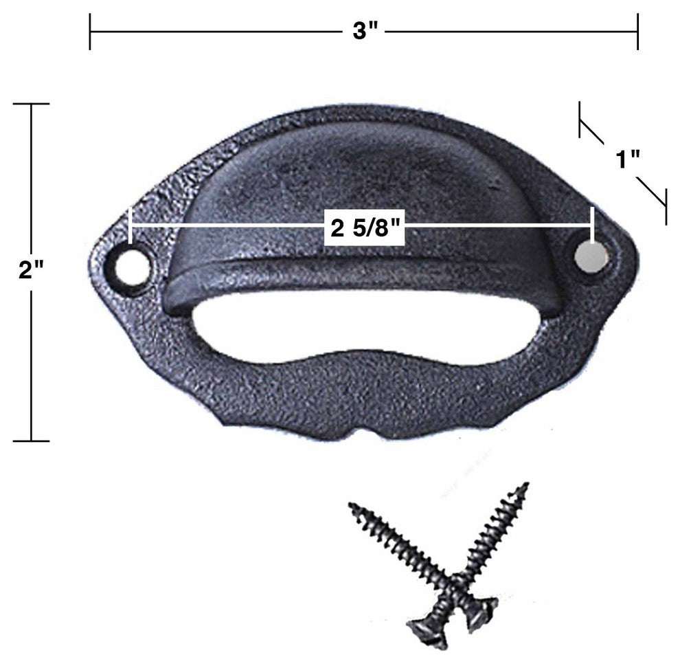 Cabinet or Drawer Bin Pull Black Iron Cup 3" W x 2" H |