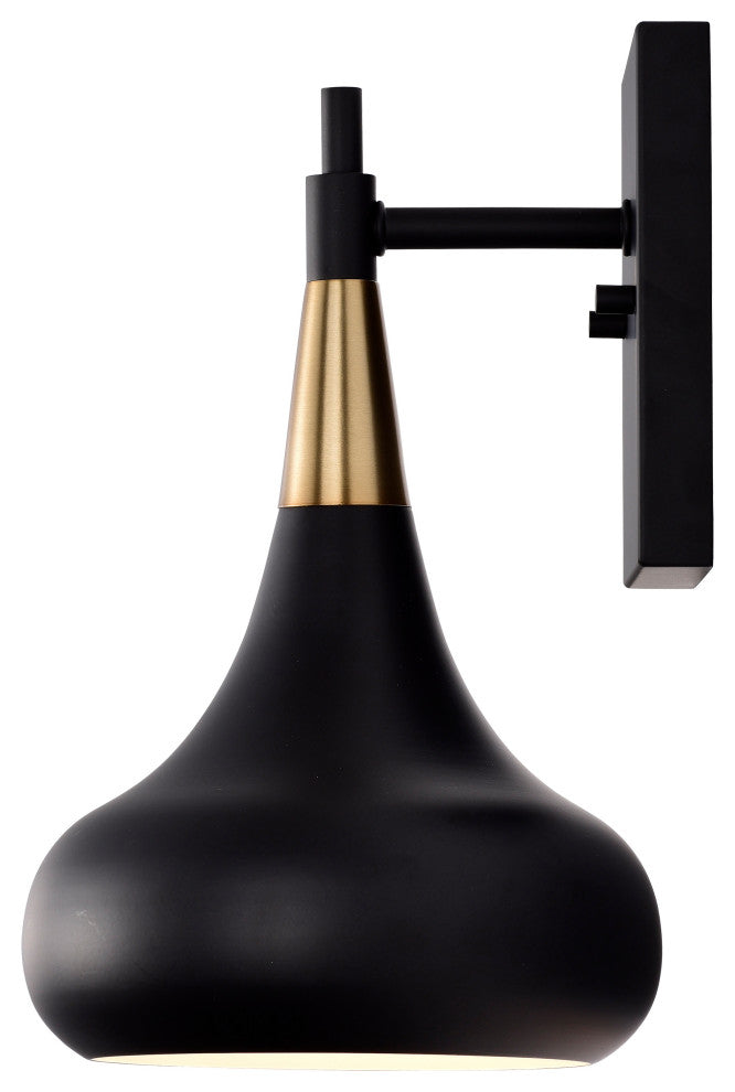 Phoenix 1-Light Wall Sconce, Matte Black With Vintage Brass