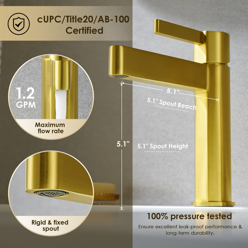 Stila Single Hole Single-Handle Bathroom Faucet, Brushed Gold