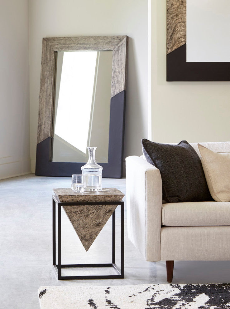 Geometry Wood Mirror, Gray Stone, Black, Large