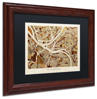 "Pittsburgh Street Map" Matted Framed Canvas Art by Michael Tompsett