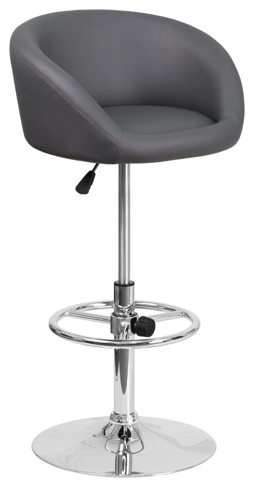 Contemporary Gray Vinyl Adjustable Barstool With Chrome Base
