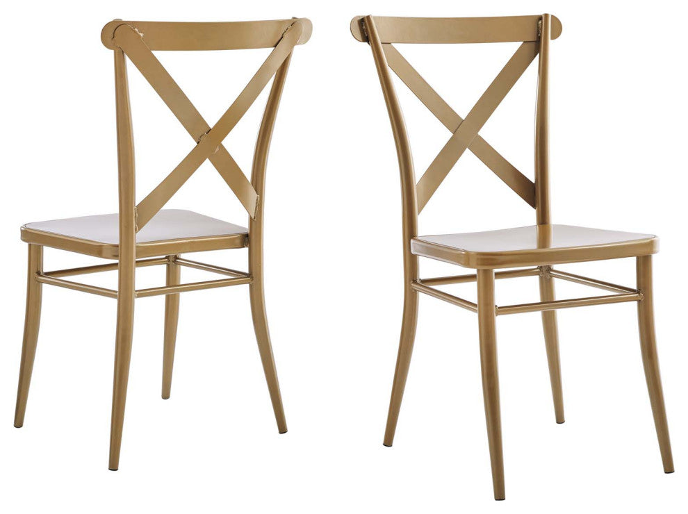 Side Dining Chair, Set of 2, Metal, Gold, Modern, Bistro Restaurant Hospitality