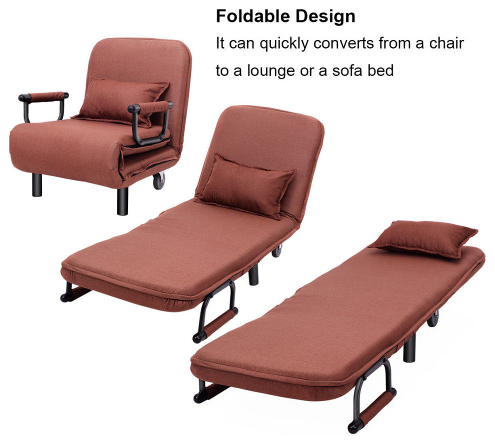 Costway Convertible Sofa Bed Folding Arm Chair Sleeper Recliner Lounge Couch