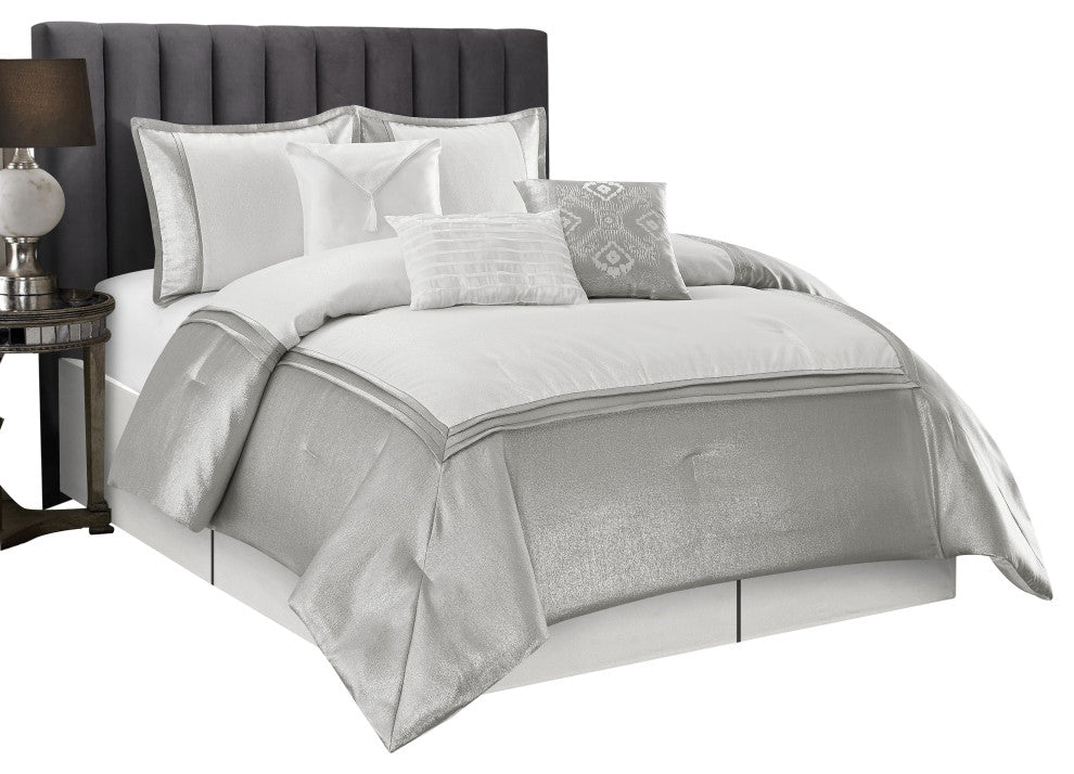 Prestyn 7 Piece Comforter Set, Silver, King