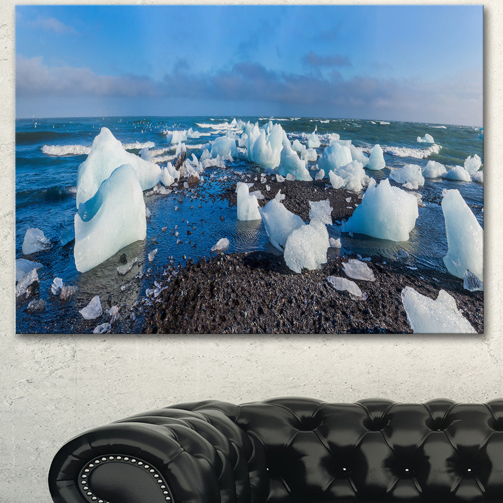 Ice Blocks on Sand Beach, Seashore Photo Canvas Art Print, 40"x30"
