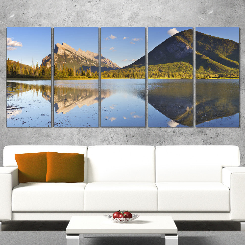 "Vermillion Lakes and Mount Rundle" Landscape Wall Art, 5 Panels, 60"x28"