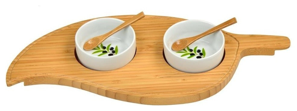 Two Bowl Leaf Serving Tray