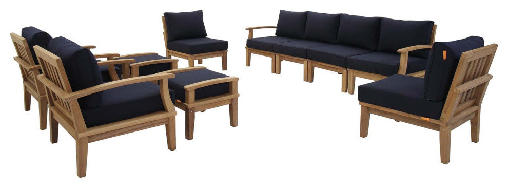 Natural Navy Marina 10 Piece Outdoor Patio Teak Set