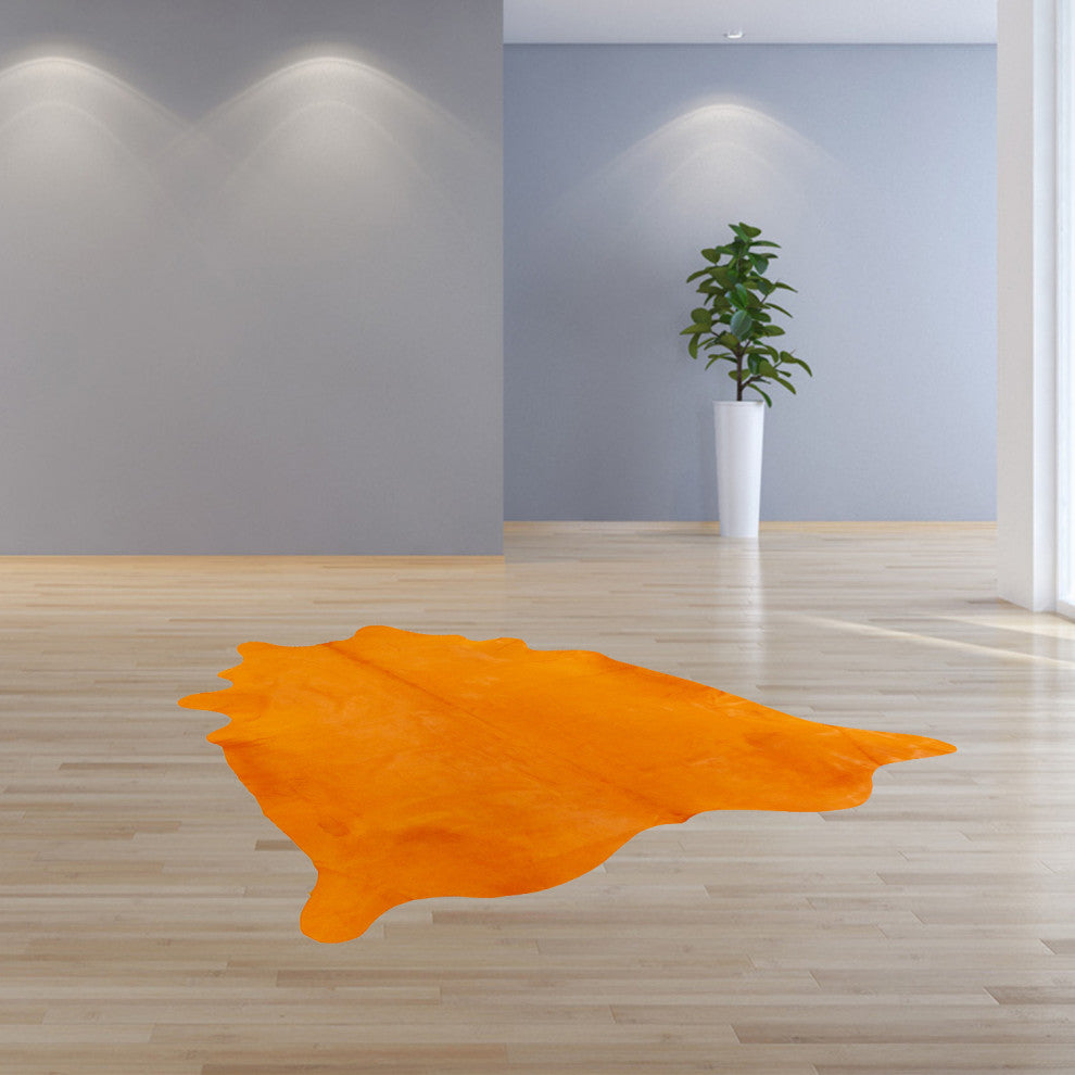 6 Ft Vibrant Orange Stenciled Cowhide Rug