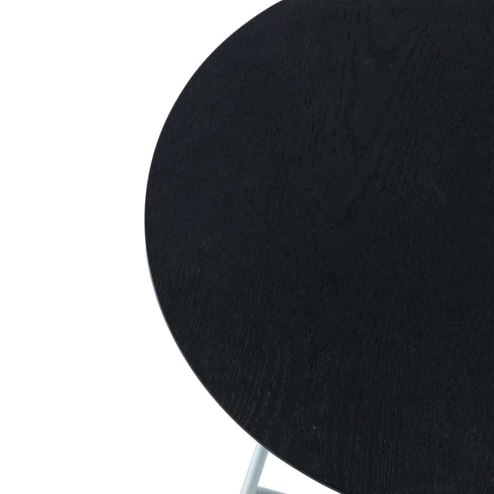 LeisureMod Rossmore Modern Round Side Table With White Steel Frame, Black