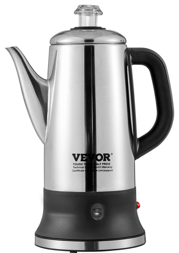 VEVOR 12-Cup Electric Percolator Coffee Pot Stainless Steel Coffee Maker Silver