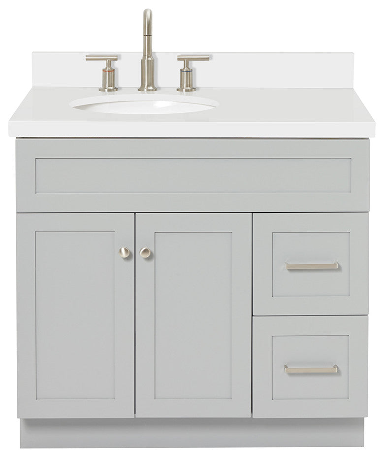 Ariel Hamlet 37" Left Oval Sink Bath Vanity White Quartz Grey