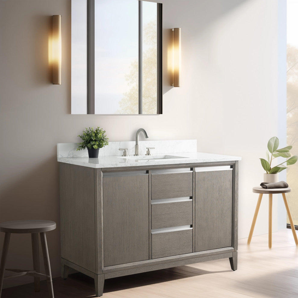 Vanity Art Bathroom Vanity With Sink, Driftwood Gray, 48" Single
