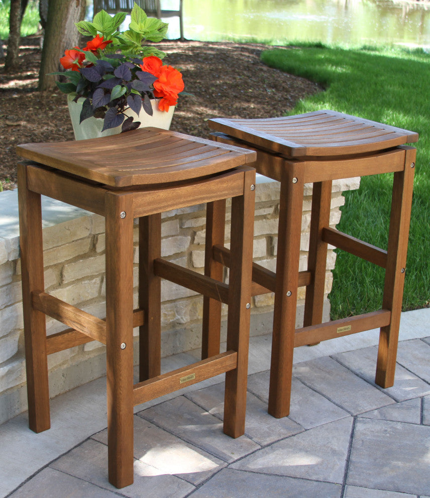 5-Piece Square Eucalyptus Bar Height Dining Set With Pub Stools