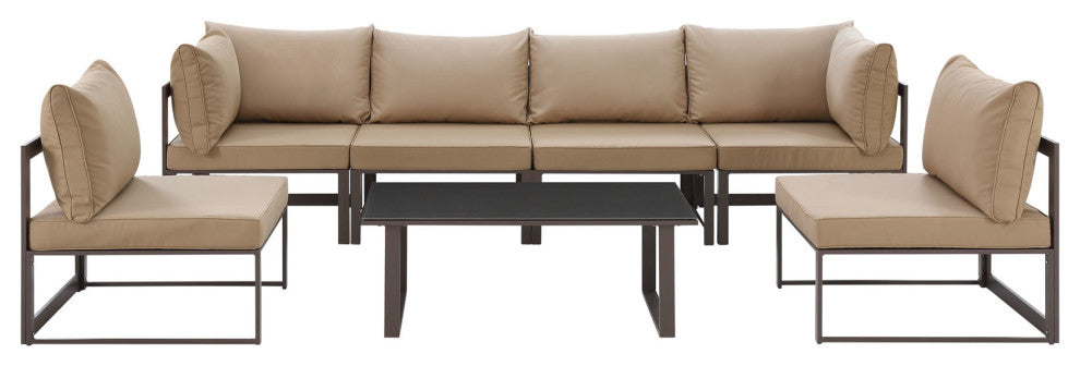 Brown Mocha Fortuna 7-Piece Outdoor Patio Sectional Sofa Set