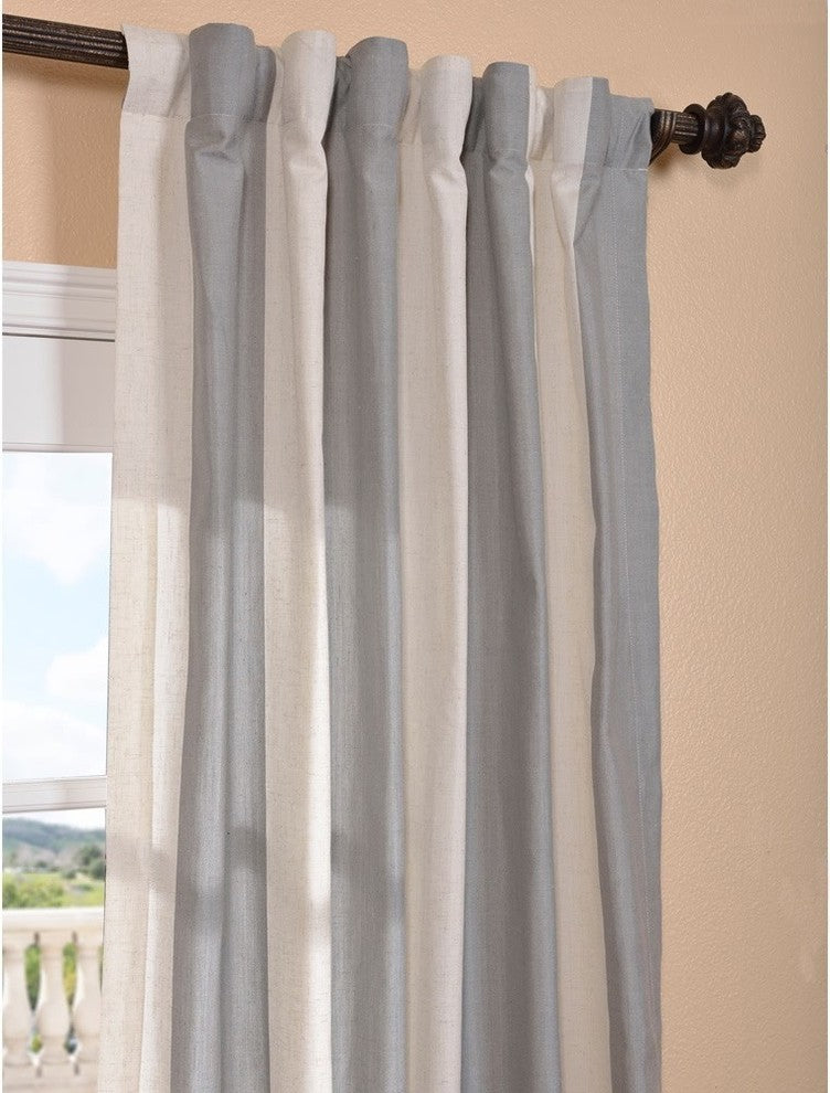 Del Mar Gray Linen Blend Stripe Curtain Single Panel, 50"x96"